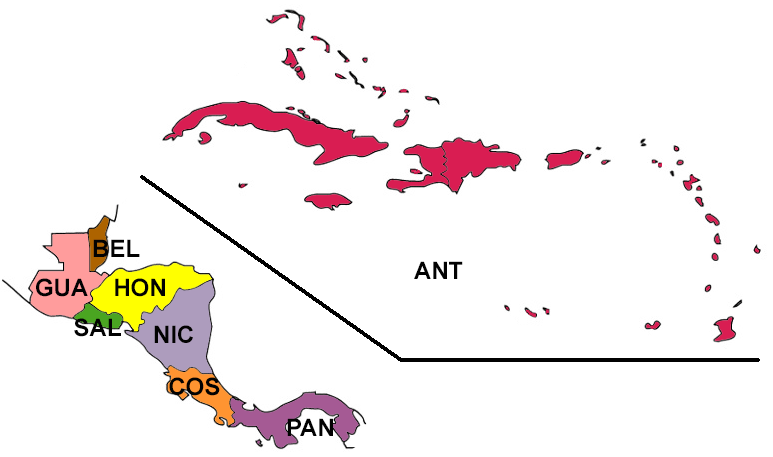 Geographic Coverage Areas for Mayflies - Central America